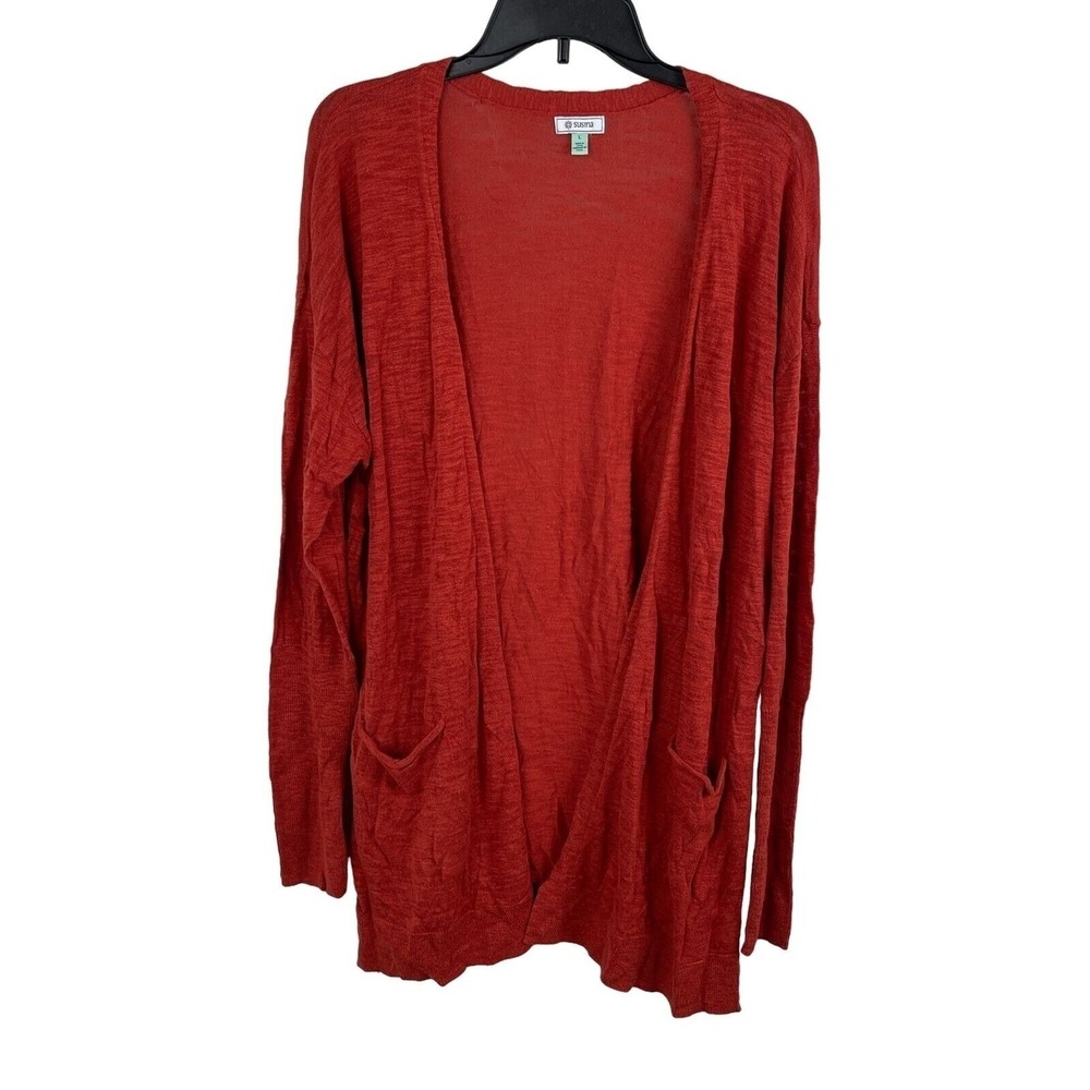 Susina Women Solid Knit Open Front Pockets Long Sleeve Cardigan Size L